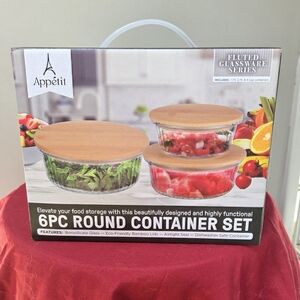 6-Piece Round Glass Container Set with Bamboo Lids